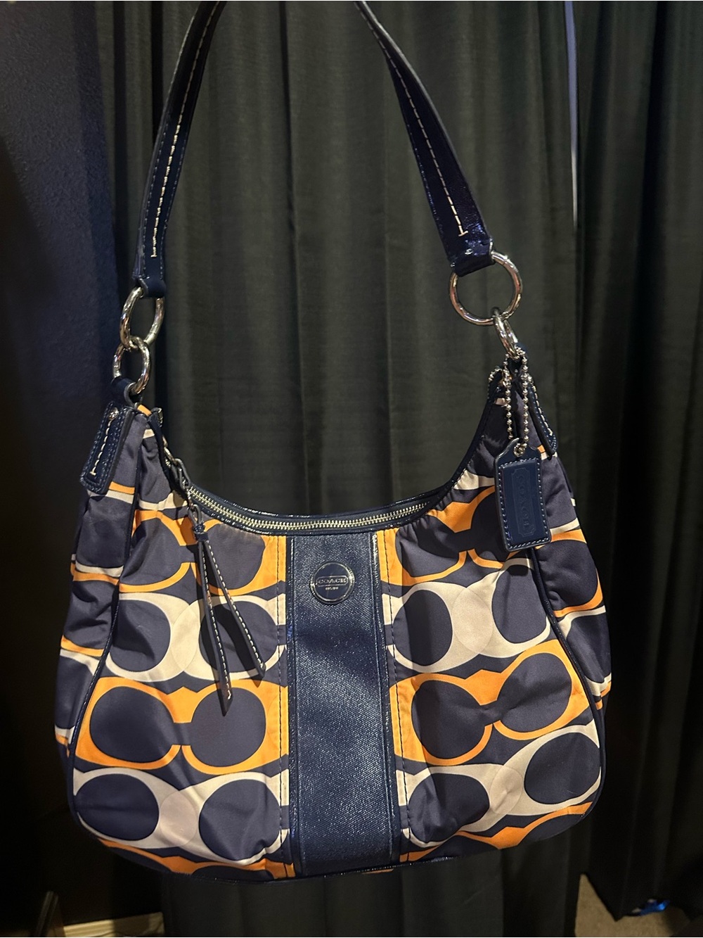 Coach Navy and Orange Signature Hobo Shoulder Bag